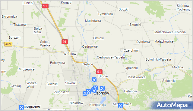 mapa Cedrowice-Parcela, Cedrowice-Parcela na mapie Targeo