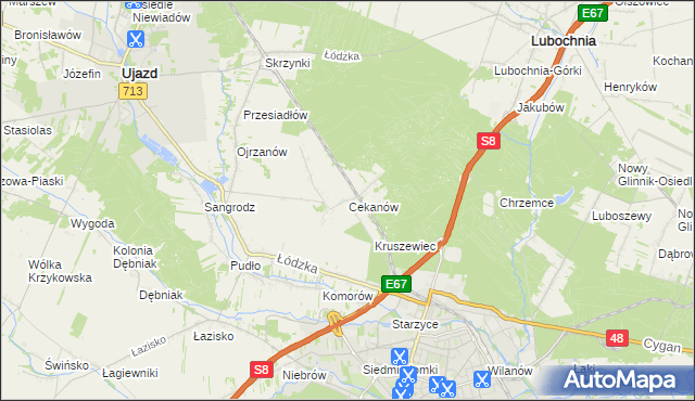 mapa Cekanów gmina Tomaszów Mazowiecki, Cekanów gmina Tomaszów Mazowiecki na mapie Targeo