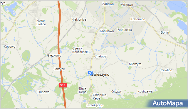 mapa Chałupy gmina Świeszyno, Chałupy gmina Świeszyno na mapie Targeo