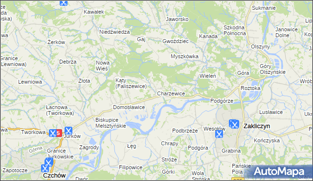 mapa Charzewice, Charzewice na mapie Targeo