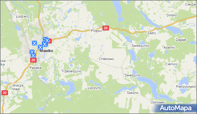 mapa Chlebowo gmina Miastko, Chlebowo gmina Miastko na mapie Targeo