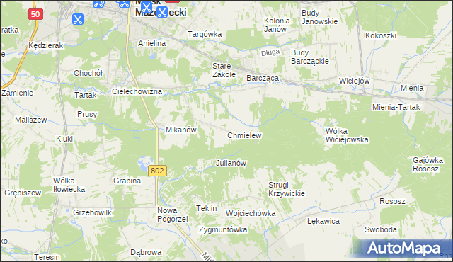 mapa Chmielew gmina Mińsk Mazowiecki, Chmielew gmina Mińsk Mazowiecki na mapie Targeo