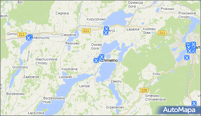 mapa Chmielno powiat kartuski, Chmielno powiat kartuski na mapie Targeo