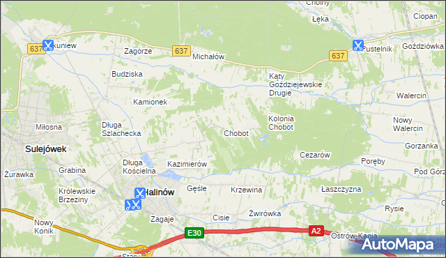 mapa Chobot gmina Halinów, Chobot gmina Halinów na mapie Targeo