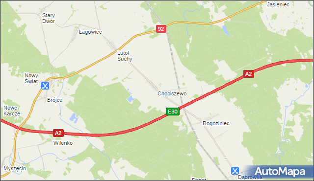 mapa Chociszewo gmina Trzciel, Chociszewo gmina Trzciel na mapie Targeo