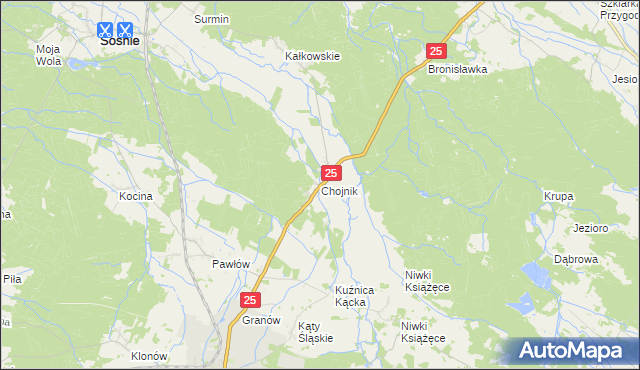 mapa Chojnik gmina Sośnie, Chojnik gmina Sośnie na mapie Targeo