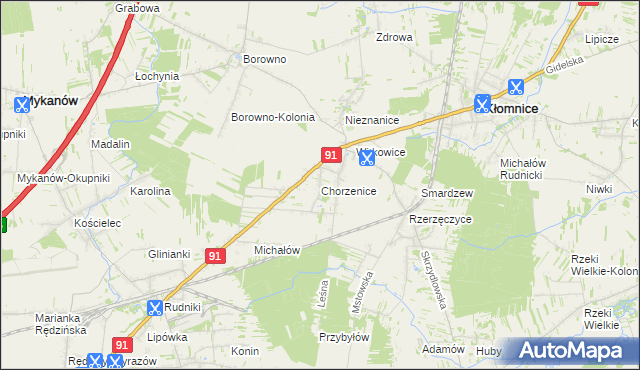 mapa Chorzenice gmina Kłomnice, Chorzenice gmina Kłomnice na mapie Targeo