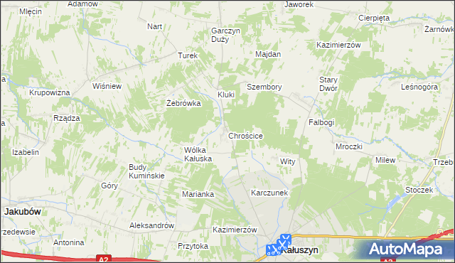 mapa Chrościce gmina Kałuszyn, Chrościce gmina Kałuszyn na mapie Targeo