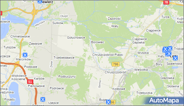 mapa Chruszczobród-Piaski, Chruszczobród-Piaski na mapie Targeo