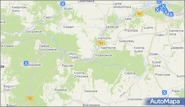 mapa Chrząstowice gmina Wolbrom, Chrząstowice gmina Wolbrom na mapie Targeo