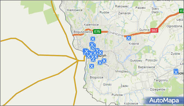 mapa Cieszyna, Cieszyn na mapie Targeo