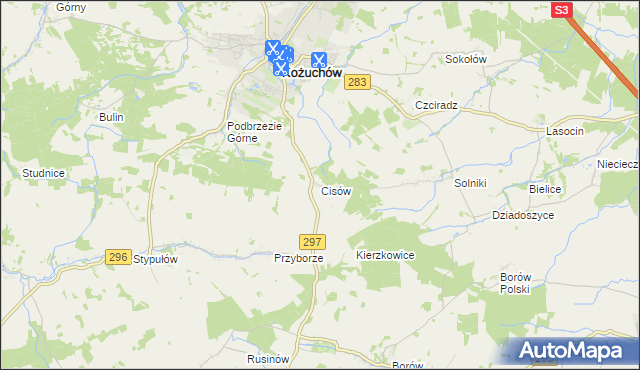 mapa Cisów gmina Kożuchów, Cisów gmina Kożuchów na mapie Targeo