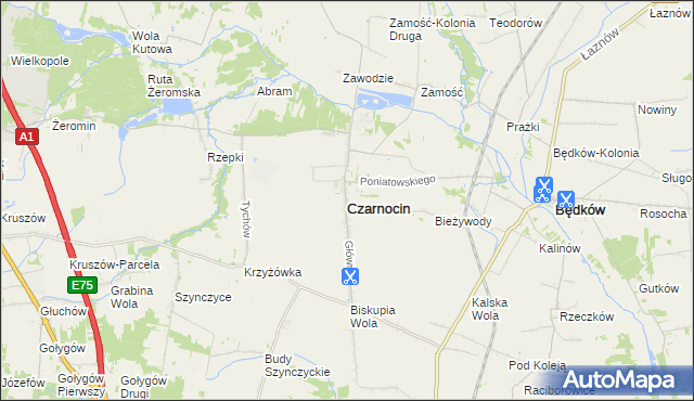 mapa Czarnocin powiat piotrkowski, Czarnocin powiat piotrkowski na mapie Targeo