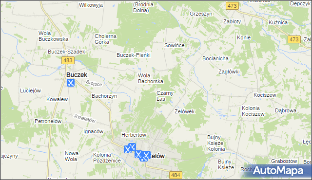 mapa Czarny Las gmina Buczek, Czarny Las gmina Buczek na mapie Targeo