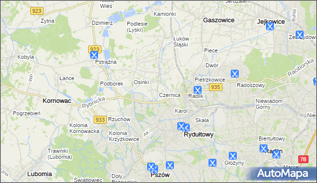 mapa Czernica gmina Gaszowice, Czernica gmina Gaszowice na mapie Targeo