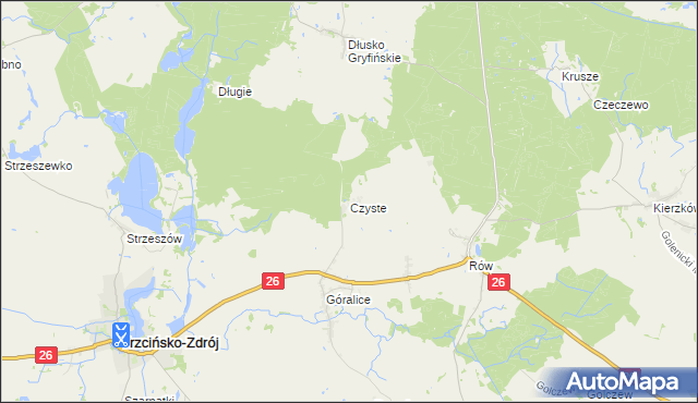 mapa Czyste gmina Trzcińsko-Zdrój, Czyste gmina Trzcińsko-Zdrój na mapie Targeo