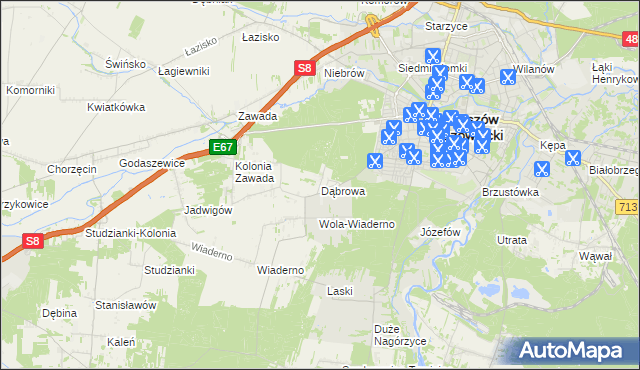 mapa Dąbrowa gmina Tomaszów Mazowiecki, Dąbrowa gmina Tomaszów Mazowiecki na mapie Targeo