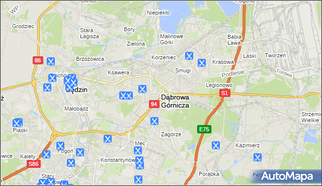 mapa Dąbrowa Górnicza, Dąbrowa Górnicza na mapie Targeo