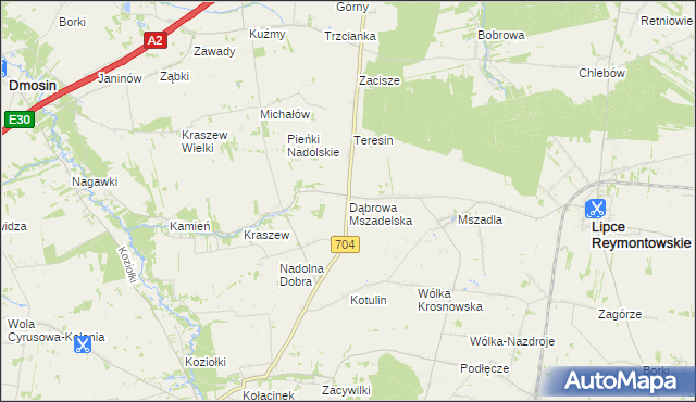 mapa Dąbrowa Mszadelska, Dąbrowa Mszadelska na mapie Targeo