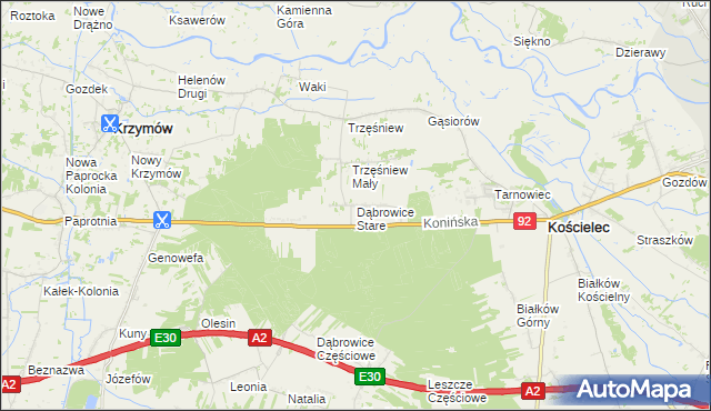 mapa Dąbrowice Stare, Dąbrowice Stare na mapie Targeo