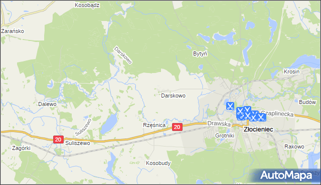mapa Darskowo gmina Złocieniec, Darskowo gmina Złocieniec na mapie Targeo