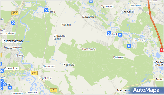 mapa Daszewice gmina Kórnik, Daszewice gmina Kórnik na mapie Targeo