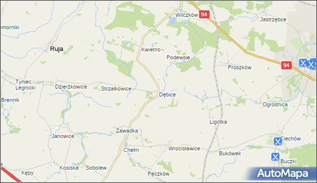 mapa Dębice gmina Malczyce, Dębice gmina Malczyce na mapie Targeo