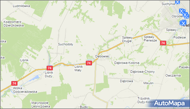 mapa Dębowiec gmina Trzydnik Duży, Dębowiec gmina Trzydnik Duży na mapie Targeo