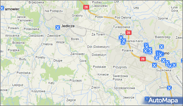 mapa Dobieszyn gmina Jedlicze, Dobieszyn gmina Jedlicze na mapie Targeo