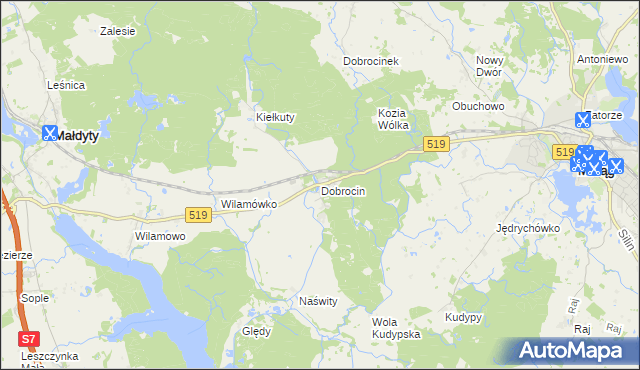 mapa Dobrocin gmina Małdyty, Dobrocin gmina Małdyty na mapie Targeo