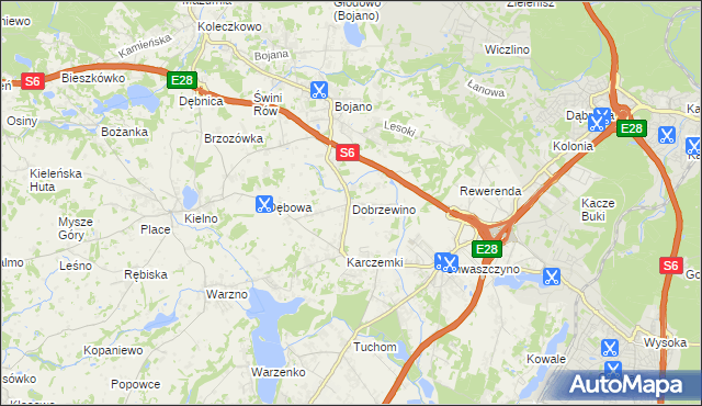 mapa Dobrzewino, Dobrzewino na mapie Targeo