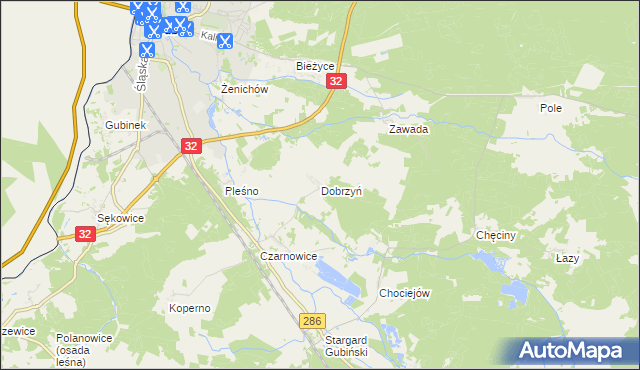 mapa Dobrzyń gmina Gubin, Dobrzyń gmina Gubin na mapie Targeo