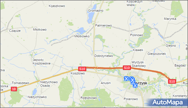 mapa Dobrzyniewo, Dobrzyniewo na mapie Targeo