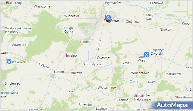mapa Drzewce gmina Zagórów, Drzewce gmina Zagórów na mapie Targeo