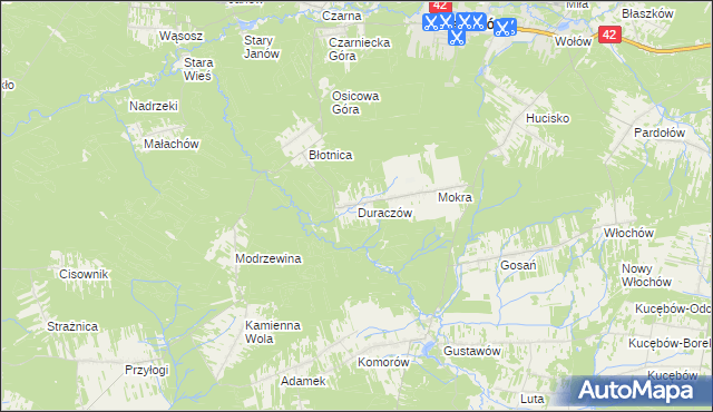 mapa Duraczów gmina Stąporków, Duraczów gmina Stąporków na mapie Targeo