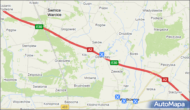 mapa Dzierżawy gmina Wartkowice, Dzierżawy gmina Wartkowice na mapie Targeo