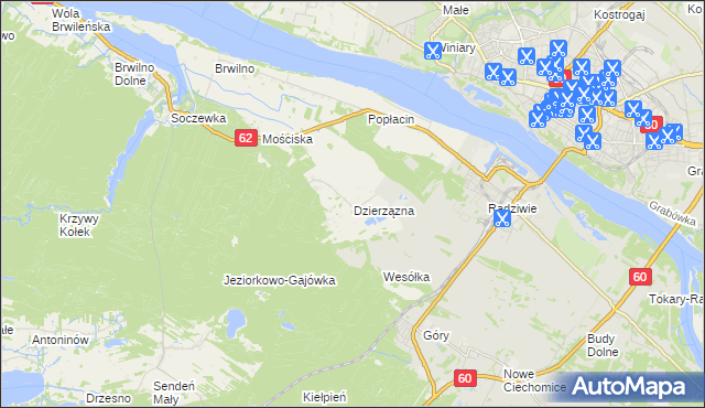 mapa Dzierzązna gmina Nowy Duninów, Dzierzązna gmina Nowy Duninów na mapie Targeo