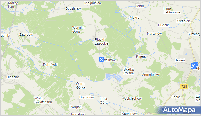 mapa Ewelinów gmina Łopuszno, Ewelinów gmina Łopuszno na mapie Targeo