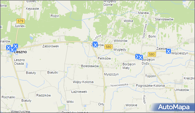 mapa Feliksów gmina Leszno, Feliksów gmina Leszno na mapie Targeo