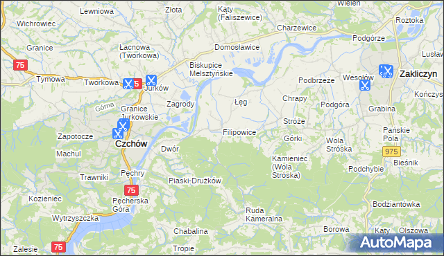 mapa Filipowice gmina Zakliczyn, Filipowice gmina Zakliczyn na mapie Targeo
