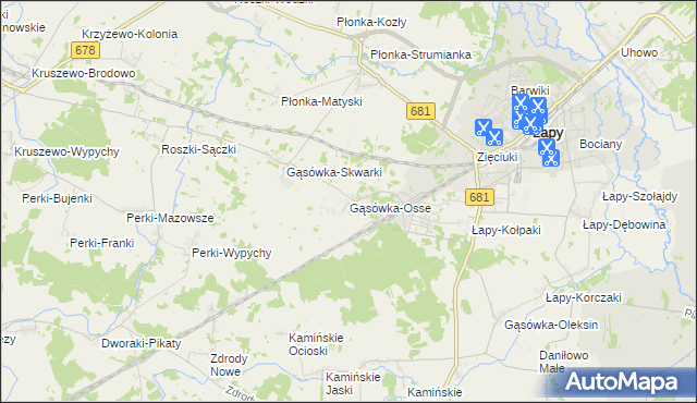 mapa Gąsówka-Osse, Gąsówka-Osse na mapie Targeo