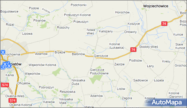 mapa Gierczyce gmina Wojciechowice, Gierczyce gmina Wojciechowice na mapie Targeo