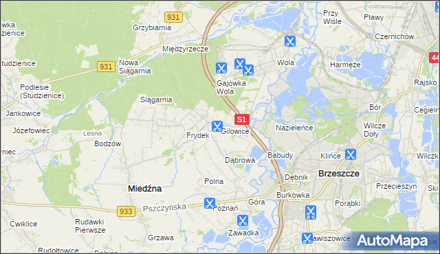 mapa Gilowice gmina Miedźna, Gilowice gmina Miedźna na mapie Targeo