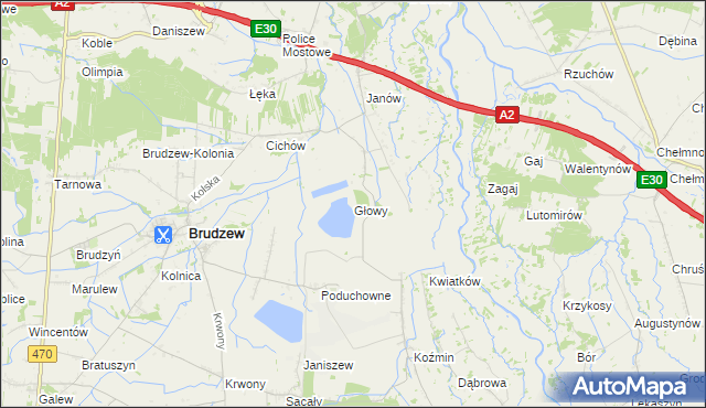 mapa Głowy gmina Brudzew, Głowy gmina Brudzew na mapie Targeo