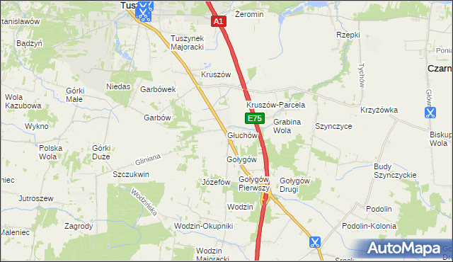 mapa Głuchów gmina Tuszyn, Głuchów gmina Tuszyn na mapie Targeo