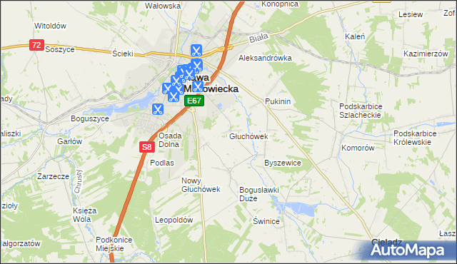 mapa Głuchówek gmina Rawa Mazowiecka, Głuchówek gmina Rawa Mazowiecka na mapie Targeo