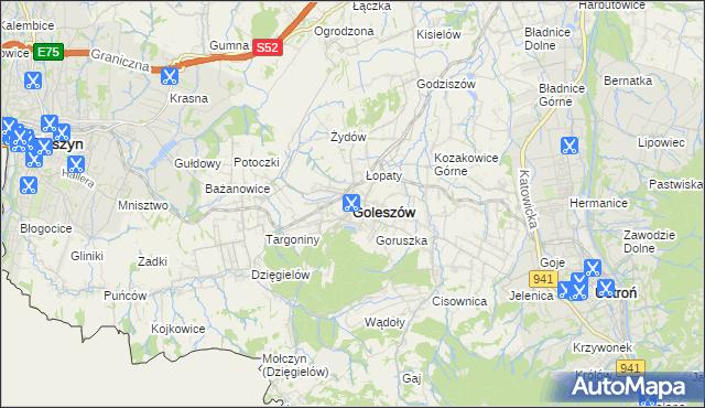 mapa Goleszów powiat cieszyński, Goleszów powiat cieszyński na mapie Targeo