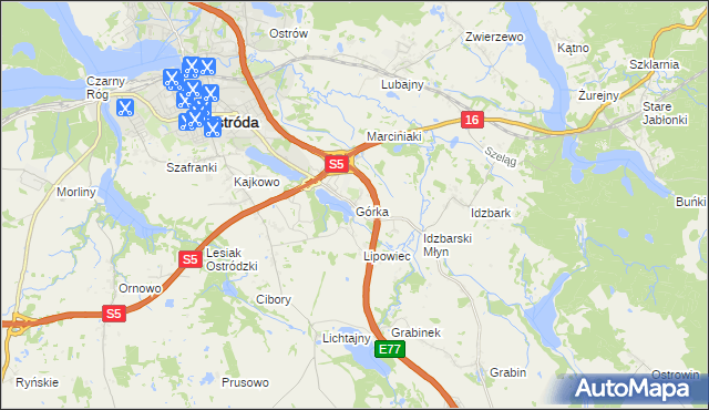 mapa Górka gmina Ostróda, Górka gmina Ostróda na mapie Targeo
