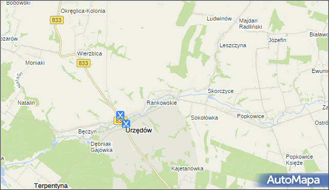 mapa Góry gmina Urzędów, Góry gmina Urzędów na mapie Targeo