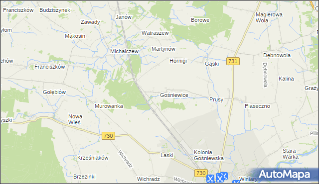 mapa Gośniewice gmina Warka, Gośniewice gmina Warka na mapie Targeo